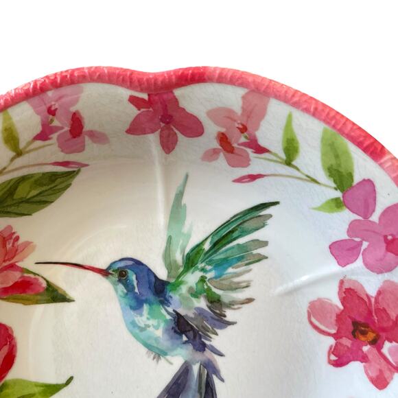 SOHO LOFT Hummingbird Pink Floral Melamine Salad Bowls 8in Set of 4 Spring NEW - Picture 13 of 15